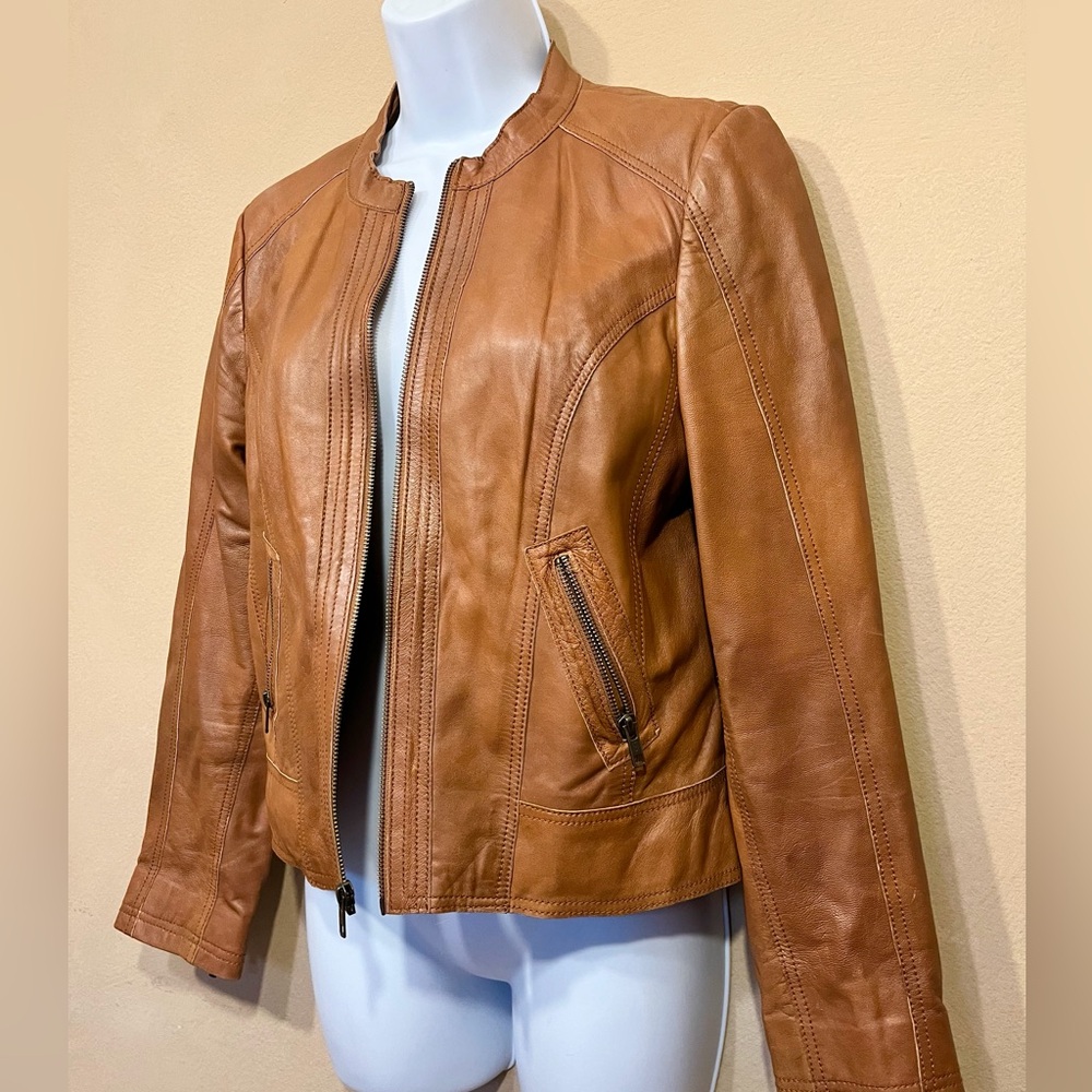 Halogen Structured Cropped Leather Jacket - image 2